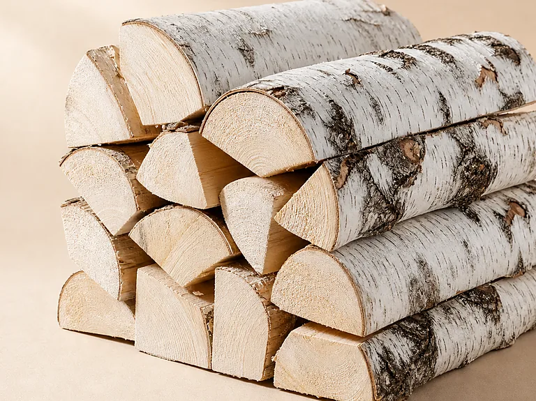 Сетки с фасованными берёзовыми дровами